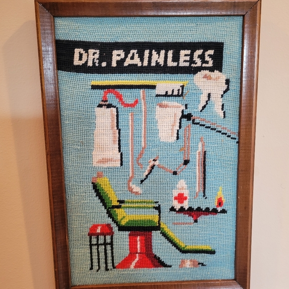 Vintage Other - OOAK ~ Needlepoint Art with Dr. Painless Dentist Theme ~ Unique! ~ 1977 ~ Fun!